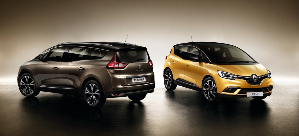 Renault odtajnil první snímky a informace o novém Scénicu v prodloužené verzi Grand (na snímku je vlevo)
